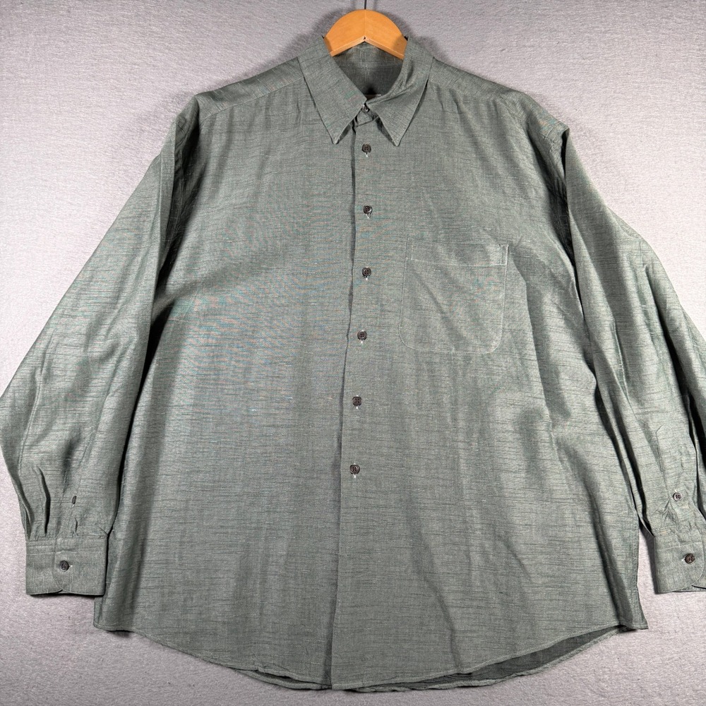 Ermenegildo Zegna Soft Mens XL Sage Green Textured Button Down Shirt 43 17 Italy